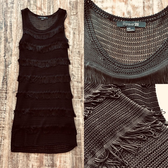 forever 21 black fringe dress